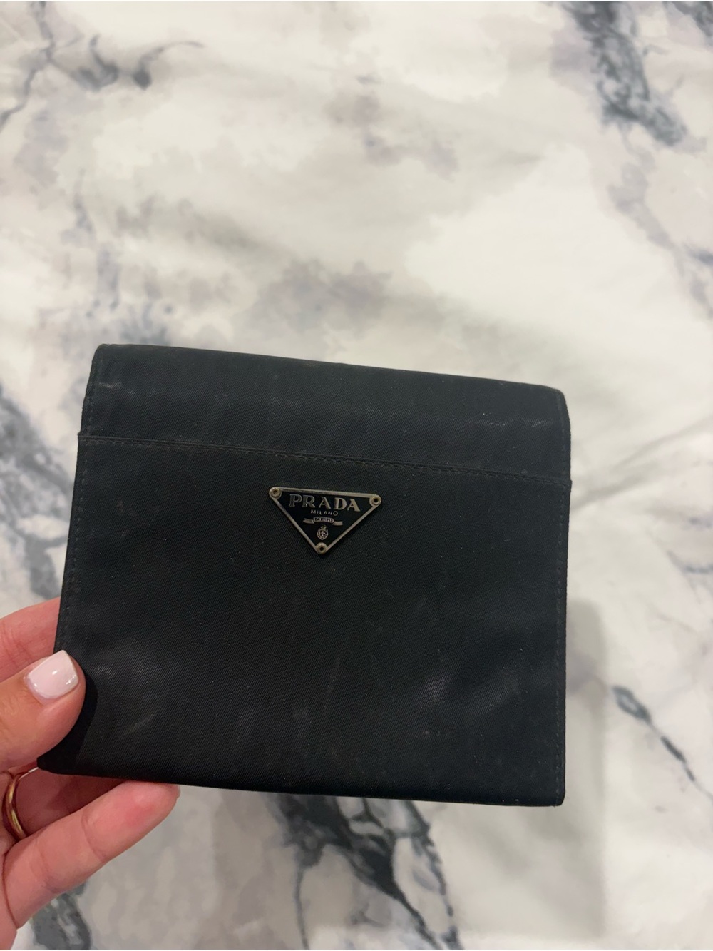 Prada Black Nylon Tri-Fold Wallet with Triangle Logo